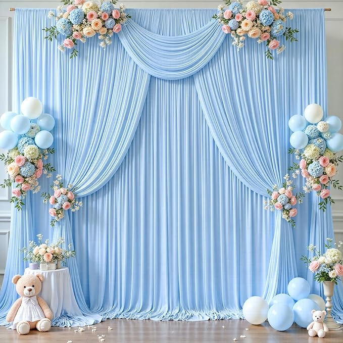 20ft x 12ft Baby Blue Backdrop Curtains Wrinkle Free Backdrop Curtain for Wedding Parties Blue Fabric Backdrops Drapes Back Drop Cloth Bridal Shower Stage Curtains Wedding Decorations for Reception
