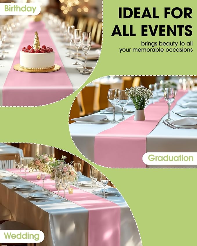 Pureegg Light Pink Plastic Table Runners - 10 Pack, 14'' x 108'', Water Resistant & Disposable Centerpiece Decorations for Table Cloth, Wedding, Birthday, Holiday, Baby Shower, Party, Home Decor