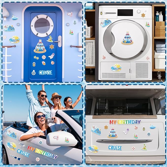26 Pcs Birthday Cruise Door Decorations Magnetic, Funny Cruise Ship Sea Navigation Door Magnets Stickers Cruise Door Decor for Cabin Door Fridge Car Accessories Carnival Birthday Party Supplies