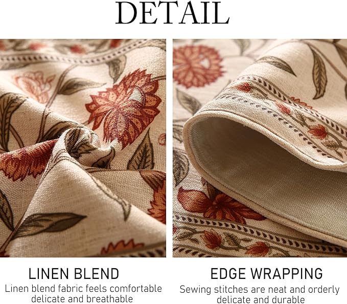 ISAENNE Designer Elegant Linen Table Runner 102 Inches Long,Vintage Orange Floral Pattern Table Runners for Dining Tables,Kitchen Decor,Thanksgiving,Christmas,Banquet,12"*102"-Alvarado A