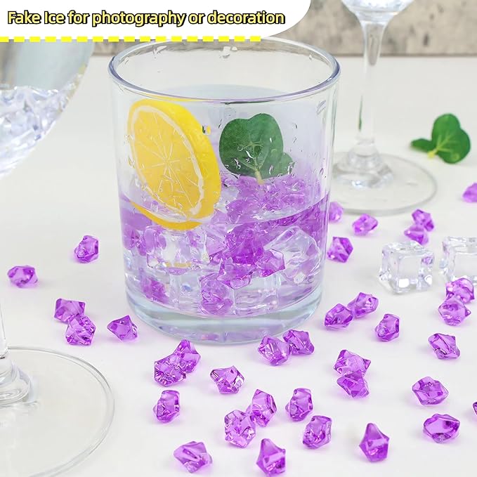 YATOJUZI 500pcs Fake Ice Cubes Purple Acrylic Crushed Rocks Vase Fillers Plastic Diamonds Gems for DIY Party Wedding Centerpiece Table Scatter Prop Display 0.5" (Only Purple)