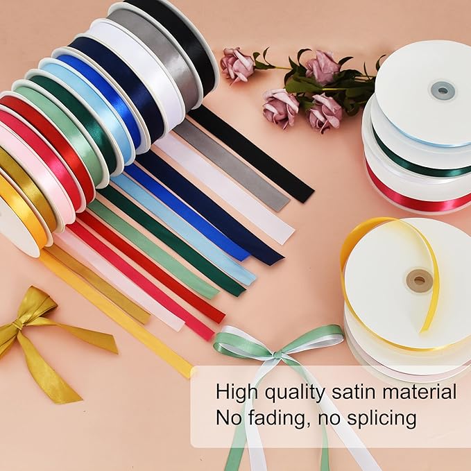 TONIFUL 5/8 Inch x 100yds Black Satin Ribbon Thin Solid Frabic Ribbons for Sewing, Craft, Bows Making, Gift Wrapping, Invitation Cards, Wedding Party Valentine's Decor