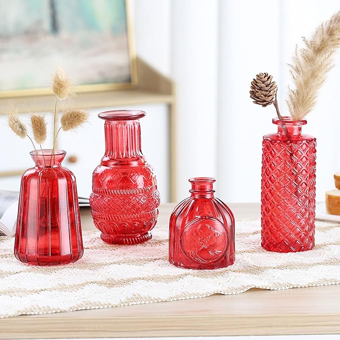 Bud Vases 15 Pcs for Centerpieces Wedding,Flower Vases in Bulk for Rustic Home Decor,Small Vases for Wedding,Mother's Day,Graduation,Christmas,Birthday Party,Valentine's Day(Wine)