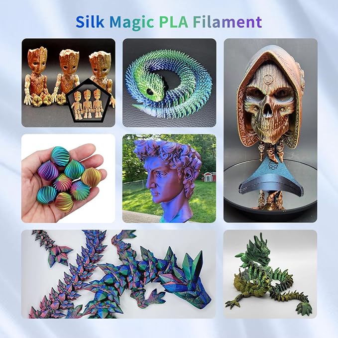 YOUSU 3D Printer Filament Silk PLA Filament Rainbow Color,1.75mm Tri Color Filament 6 * 1kg Pack.