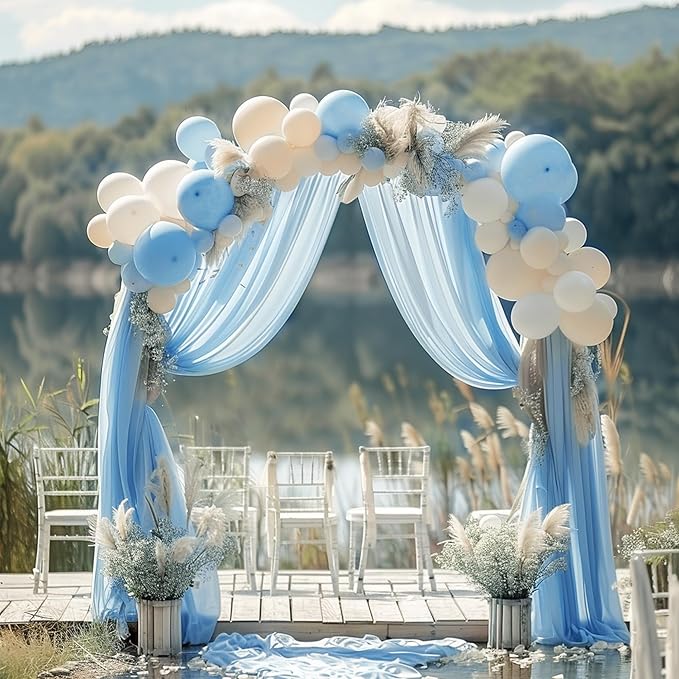 Wokceer Dusty Blue Wedding Arch Draping Fabric Backdrop 3 Panels 28.7" X 20FT Sheer Drapes Fabric for Wedding Arbor Ceremony Party