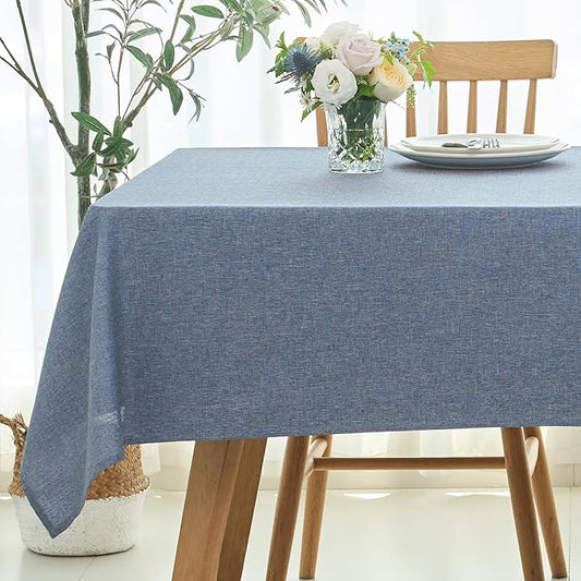 maxmill Linen Texture Tablecloth Water Resistant Antiwrinkle Spillproof Wipeable Washable Soft Fabric Table Cloth for Dining Room, Buffet Banquet Party Holiday, Rectangular 60 x 108 Inch, Demin Blue