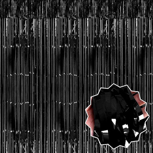 6 Pack Black Foil Fringe Curtains Backdrop, 3.28 x 8.2 Ft Metallic Streamers Tinsel Curtains Background for Photo Booth, Birthday, Weddings, Carnivals, Graduation, Themed Party Decorations