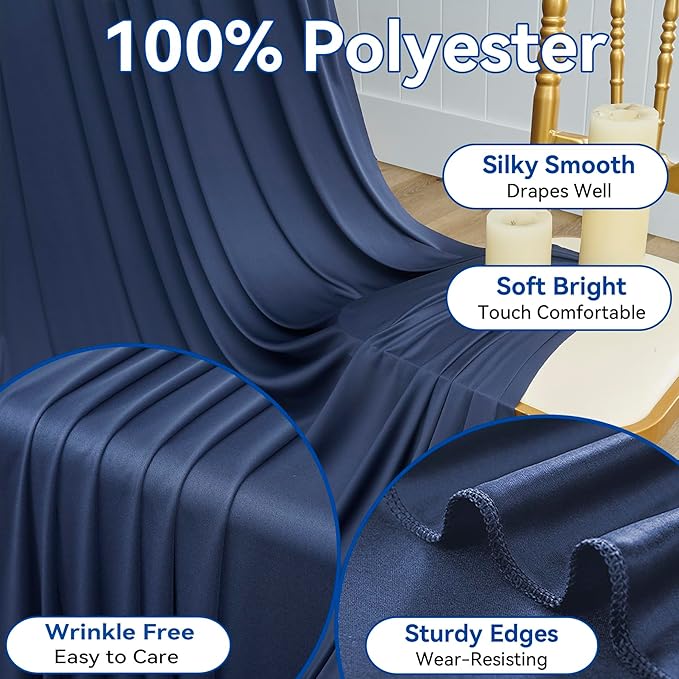 60×14ft Wrinkle Free Navy Blue Backdrop Curtain for Wedding Parties,12 Panels 5×14ft Height Soft Silky Polyester Photo Backdrop Drapes Curtains for Birthday Photography Stage Events Background Cloth