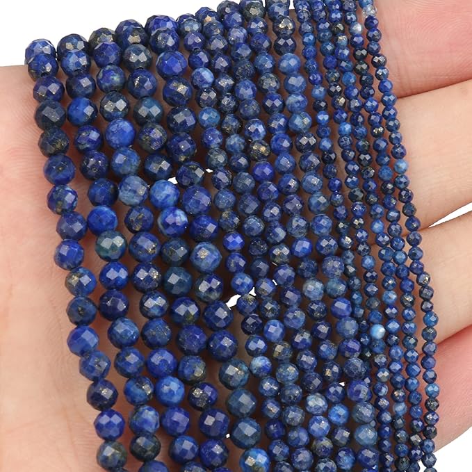 Song Xi 90pcs 4mm Natural Dark Lapis Lazuli Gemstone Beads Faceted Round Loose Stone Beads for Jewelry Making