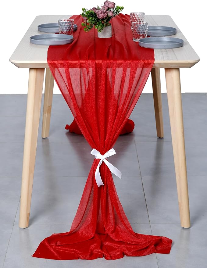 MDS Halloween Chiffon Table Runner - 20 Pack, 29 x 120 Inches, 10ft Each - Sheer Spooky Table Runners for Haunted House Parties, Trick-or-Treat Tables, Witchy Décor, Wedding & Events - Red