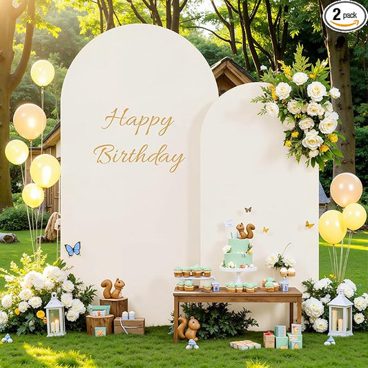 7.2FT 6FT Arch Backdrop Cover for Wedding, Set of 2 Stretchy Spandex Fitted Arch Stand Cover for Baby Shower, Birthday Party Decor, Chiara Backdrop Cover with Double-Sided Design(Beige)