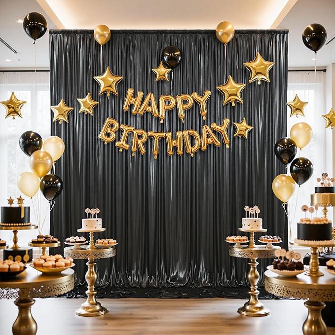 20x10FT Black Sequin Backdrop - 4 Panels 5x10FT Wrinkle-Free Glitter Drapes for Weddings, Parties & Events
