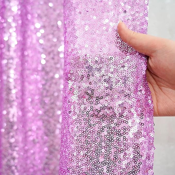 Lavender Sequin Backdrop Curtains 2FTx8FT 2 Panels Light Purple Glitter Photo Booth Backdrop Sparkly Background Drapes for Wedding Bridal Baby Shower Photography Birthday Party