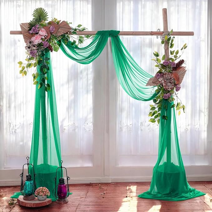 MDS Halloween Chiffon Draping Fabric - 2 Panel, 30" Wide x 20ft Long - Sheer Spooky Arbor & Canopy Drapery for Haunted House Backdrops, Party Ceilings, DIY Costumes & Themed Events - Emerald Green