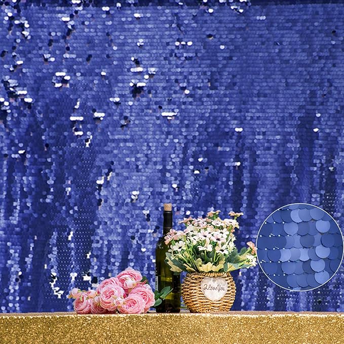 JYFLZQ Blue Payette Sequin Backdrop Curtains 8ft x 8ft 1 Panel Glitter Thick Shimmer Backdrop Background Photo Booth Backdrops for Parties