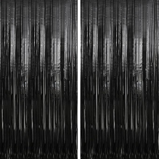 Crosize 8 Pack 3.3 x 9.9 ft Black Foil Fringe Curtains Party Decorations, Black Tinsel Curtain Backdrop for Parties, Door Streamers, Glitter Streamer Backdrop for Birthday Decoration
