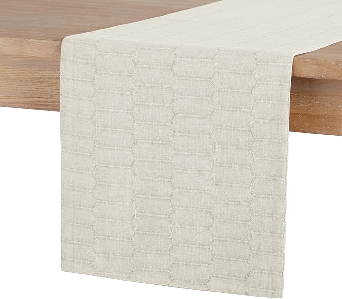 Martha Stewart Honeycomb Modern Farmhouse Reversible Table Runner, Natural, 15"x72"