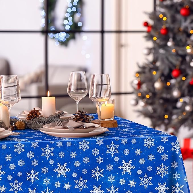 Jectivs 12 Pieces Christmas Snowflake Plastic Party Tablecloth Decorations,White Snowflake Blue Xmas Backdrop Sign Table Cover Banner for Winter Christmas Holiday Party Supplies,54x108 inch (Blue)