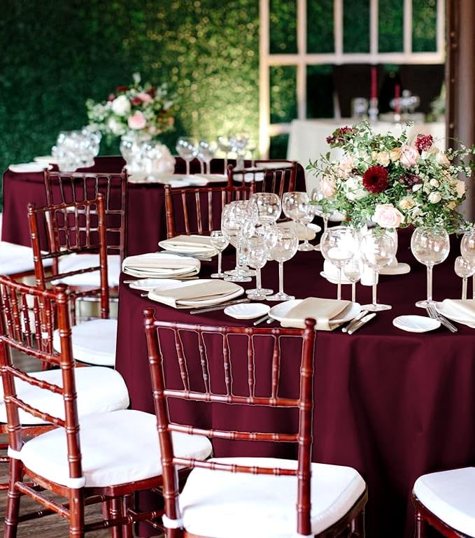6 Packs Satin Tablecloth 120 Inch Burgundy Round Table Cloth Silk Tablecloth Smooth Fabric Overlay Satin Table Cover Decoration for Wedding Party Banquet Events