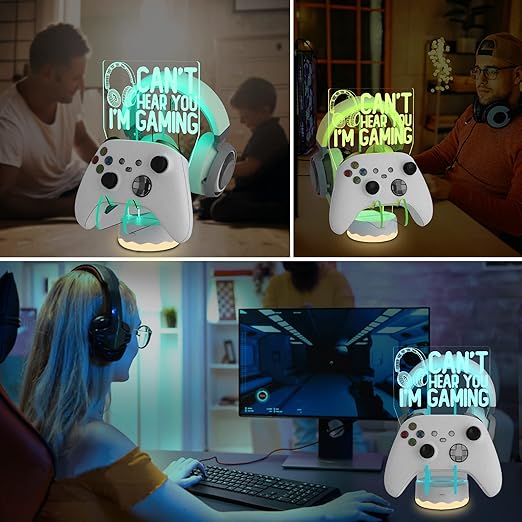 Headphone Controller Stand Light up , 16 Colors 3D LED Lights Headset Gamepad Holder, Game Controller Hanger for All Universal Gaming PC Accessories