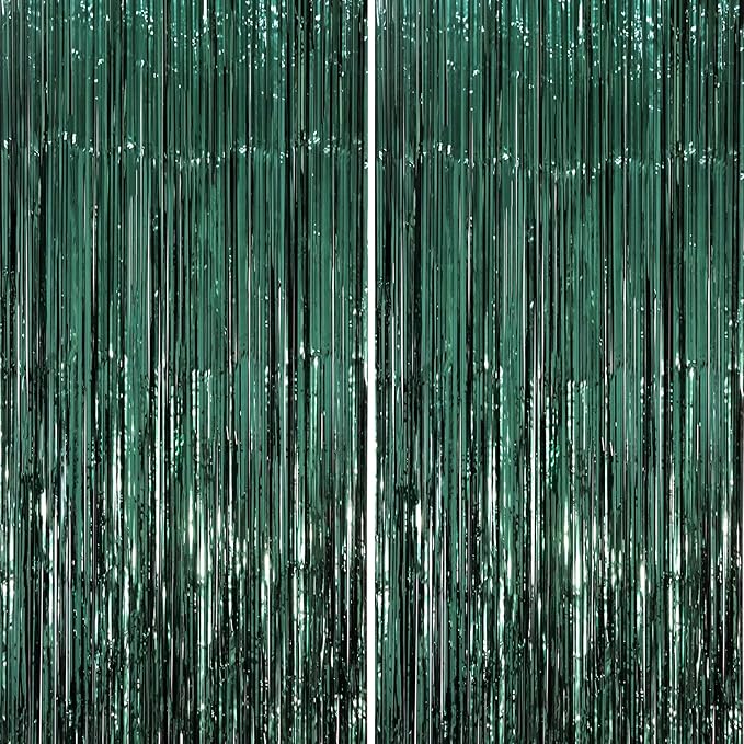2 Pack Retro Green Foil Fringe Backdrop Curtains, Tinsel Streamers Party Decorations, Fringe Backdrop, Door Shimmer for Christmas