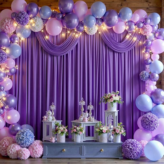 30 ft x 10 ft Wrinkle Free Purple Backdrop Curtain for Parties, 5ft x 10ft 6 Panels Polyester Purple Photo Backdrop Drapes for Wedding Birthday Party Baby Shower