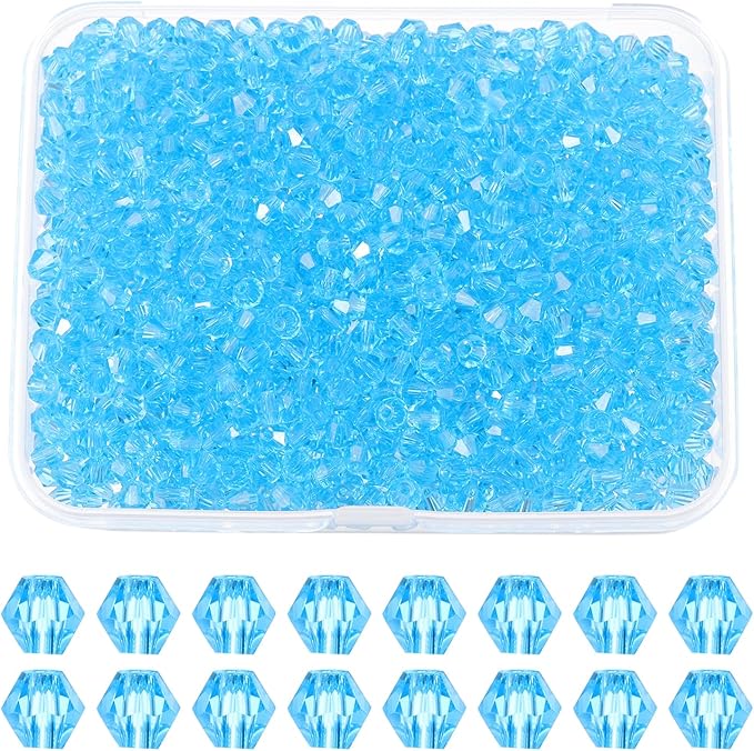PATIKIL 1000pcs 4mm Bicone Glass Crystal Beads, Faceted Glass Spacer Beads with Box for Jewelry Making Bracelet Necklace Earrings DIY Suncatcher Craft, Sky Blue