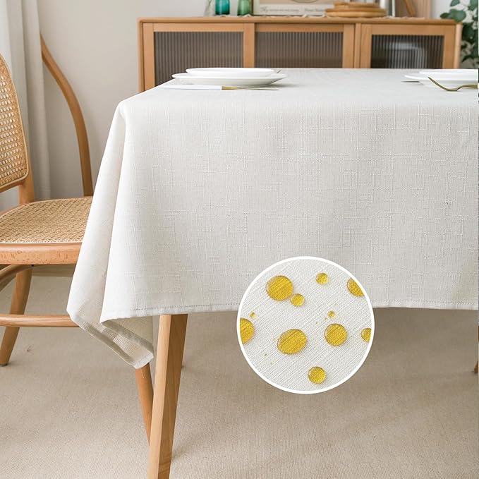 NLMUVW White Linen Tablecloth for Rectangle, Dining Table Cloth Oblong Water Resistant Farmhouse Table Cover for Kitchen Party Cafe, 54 x 78 Inch