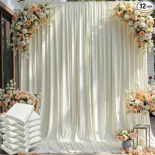 60×12ft Wrinkle Free Ivory Backdrop Curtain for Wedding Parties, 12 Panels 5×12ft Long Soft Silky Polyester Backdrop Drapes Cream Photo Back Drop Curtains for Party Photography Background Cloth