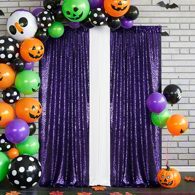 Eternal Beauty Purple Sequin Backdrop Curtains, Halloween Shimmer Back Drop 2Panels-2FTx8FT for Christmas, Party, Birthday, Photography, Wedding, Baby Shower Event Decoration