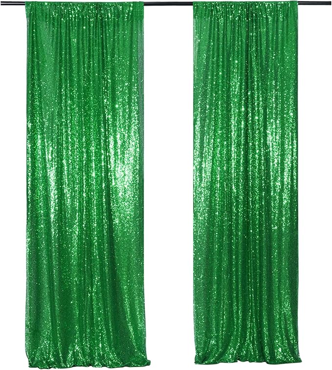 Poise3EHome 4Pcs 2Ft x 8Ft Green Sequin Backdrop Curtains, Glitter Photography Background, Sequence Xmas Thanksgiving Backdrop (Green, 4 pcs-2ftx8ft)