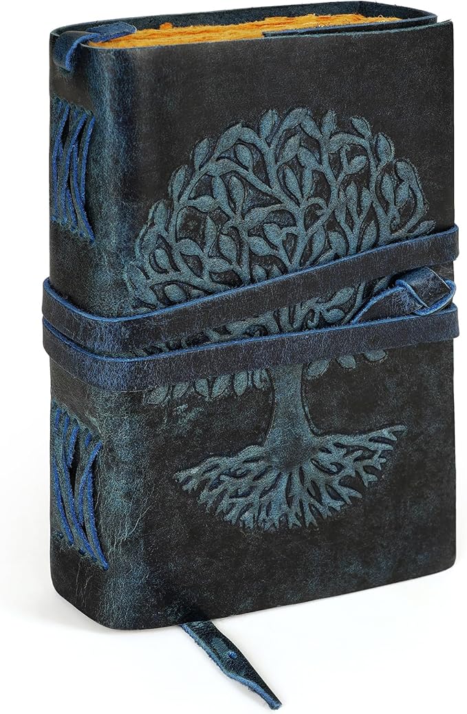 LUXEORIA Tree Of Life Leather Journal for Women and Men, Handcrafted Leather Journal for Writing Womens, Sketchbook, Travel Diary with Unlined Deckle Paper, Dark Blue 5x7