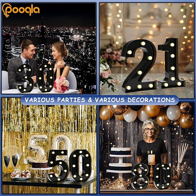 Pooqla Light Up Numbers, Lighted Marquee Number Sign for 4th Birthday Party Decor, Battery Powered LED Number Lights for Party Decor, Lights Sign for Wall Home Anniversary, Decoration 4