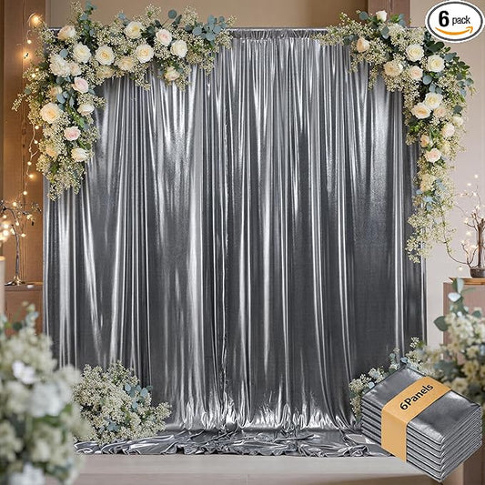30ftx10ft Black Silver Glitter Sequin Backdrop Curtain for Parties, Wrinkle Free Sparking Backdrop Drapes, 6 Panels 5x10ft Shimmer Photo Back Drop Cloth for Wedding Birthday Photography