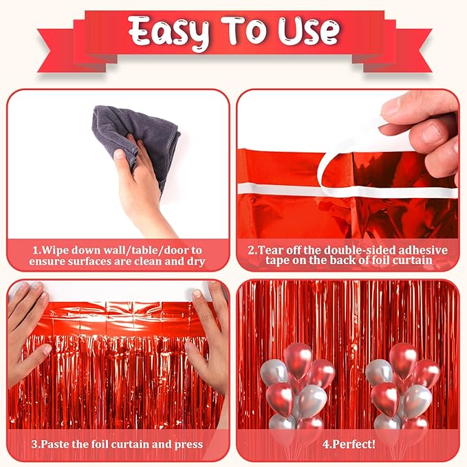 3 Pack 3.3x8.2 Feet Red Foil Fringe Backdrop Curtains, Tinsel Streamers Birthday Party Decorations, Fringe Backdrop for Graduation, Baby Shower, Gender Reveal, Disco Party