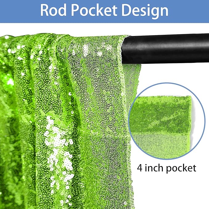 Hahuho Light Green Sequin Backdrop Curtain, 4PCS 2FTx8FT Glitter Backdrop Curtain for Parties, Christmas, Wedding, Banquet Decoration（4 Panels, 2FT x 8FT, Light Green）