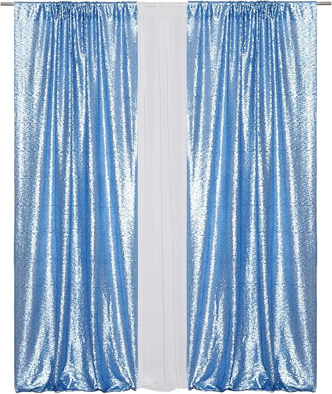 Eternal Beauty Baby Blue Sequin Backdrop Curtains, Shimmer Back Drop 2Panels-2FTx8FT for Christmas, Party, Birthday, Photography, Wedding, Baby Shower Event Decoration