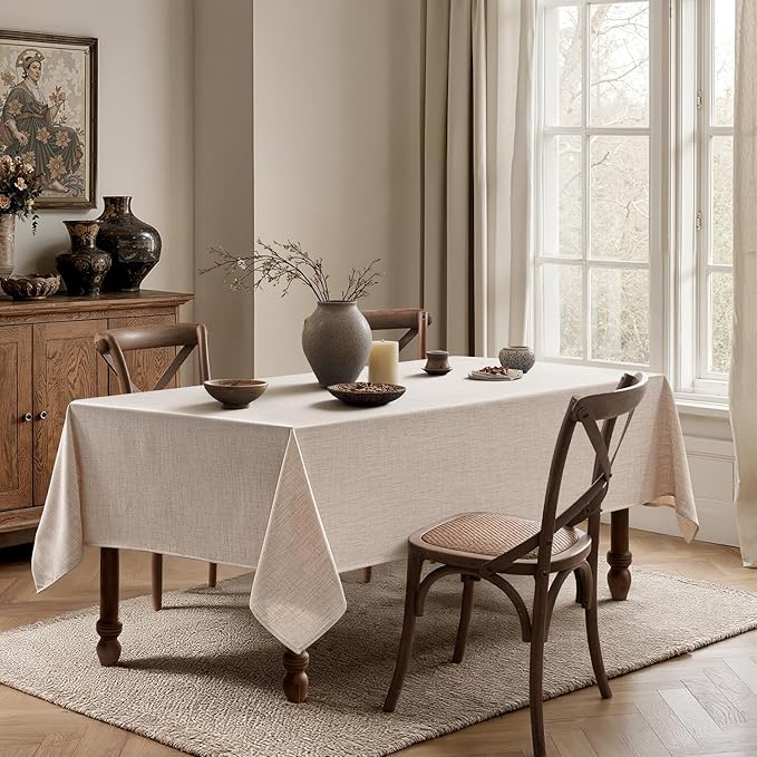 MIULEE Natural Linen Tablecloth 60x84 Inch Rectangle Table Cloth Waterproof,Stain Resistant & Wrinkle Resistant for Dining Party Wedding
