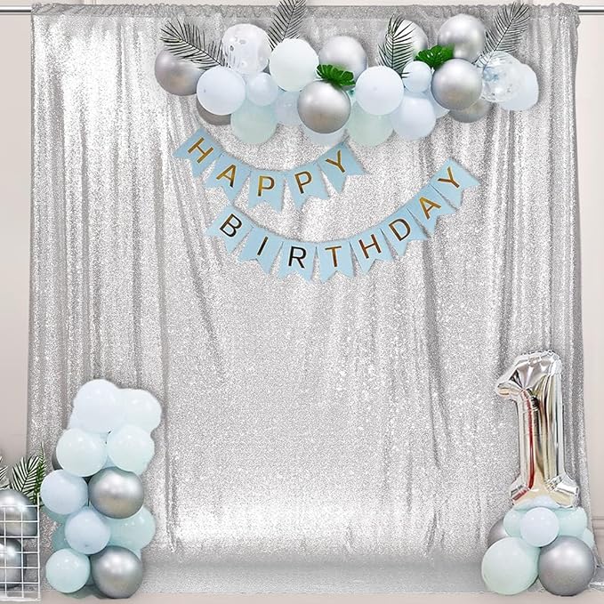 PartyDelight Silver Sequin Backdrop Photography Curtain Special Events Party 6Ftx7Ft