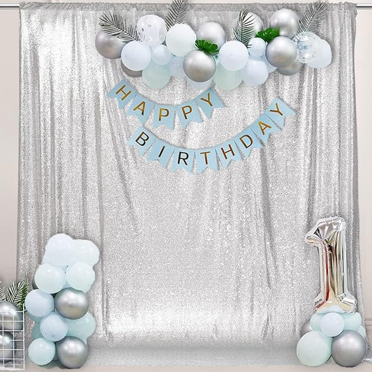 PartyDelight Silver Sequin Backdrop Photography Curtain Special Events Party 6Ftx7Ft
