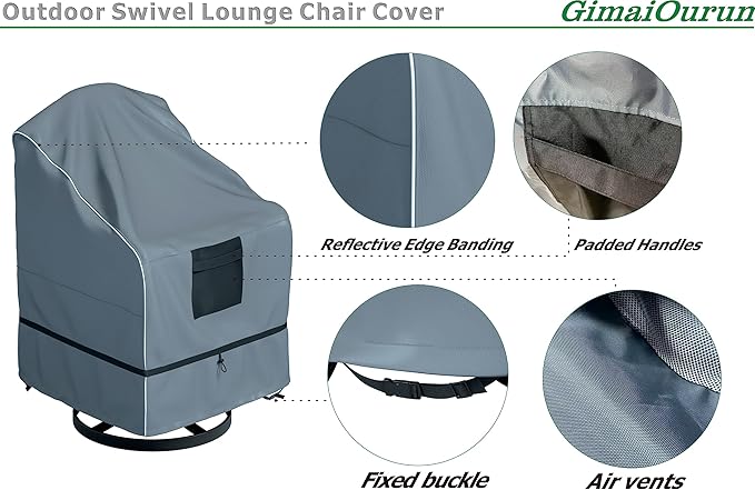 Outdoor Swivel Lounge Chair Cover 2 Pack, Waterproof Heavy Duty Outdoor Outdoor Lawn Patio Furniture Rocking Chair Cover, (29 W x 31 D x 38.5 H inches), Gray