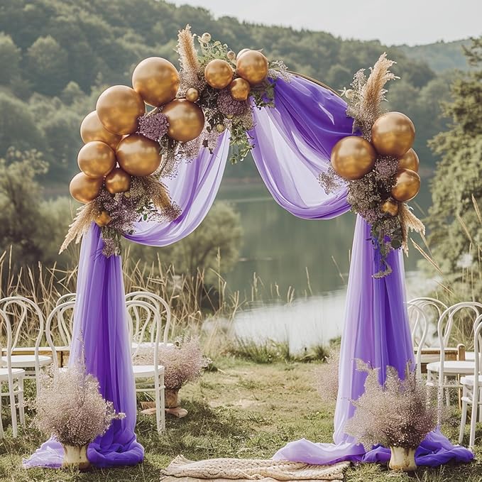 Wokceer Lavender Purple Wedding Arch Draping Fabric Backdrop 4 Panels 28.7" X 20FT Sheer Drapes Fabric for Wedding Arbor Ceremony Party