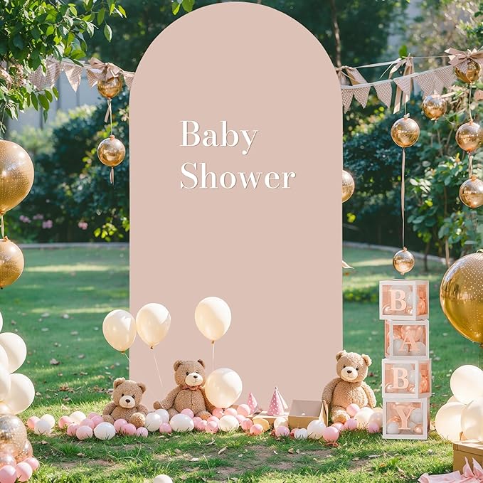 6.6FT Nude Arch Backdrop Cover - Polyester Fitted Wedding Arch Stand Covers Round Top Chiara Arch Backdrop Cover for Birthday Party Banquet Photo Background Decoration
