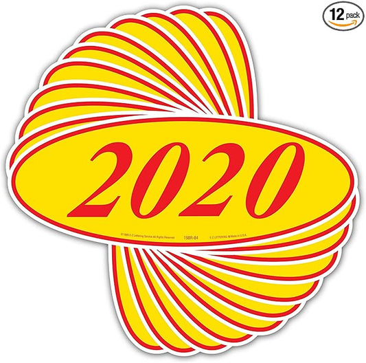 EZ-Line Oval Model Windshield Year Stickers for Car Windows Red and Yellow Large Vinyl Dealership Supplies 1 Dozen Pro Pack (2020)