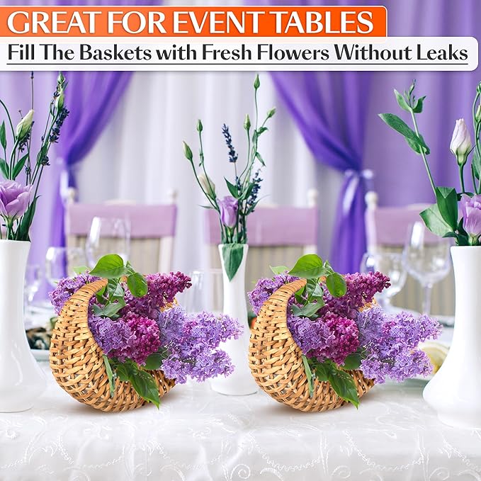 Small Flower Girl Basket Set of 2 – Small Wicker Basket with Handle & Waterproof Lining (6.3" х 5.12" х 3.75") Rustic Style for Wedding Flowers, Sweets & Gifts – Compact, Lightweight & Multifunctional