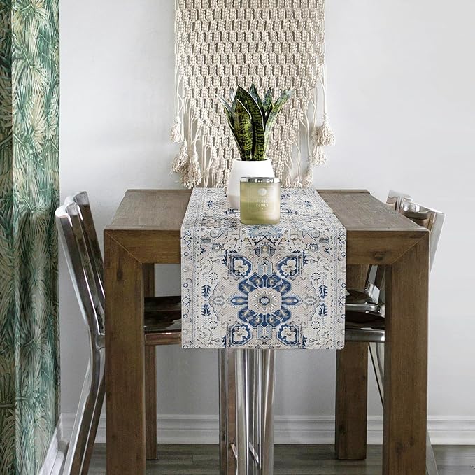 Snycler Table Runner Boho Table Runners Vintage Elegant Farmhouse Table Center Linen Decor for Home Dining Party Entrance (13x48 Inch) Boho-White