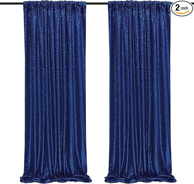 Poise3EHome 2Pcs 2Ft x 8Ft Navy Blue Sequin Backdrop Curtain,Navy Blue Glitter Photography Background for Independence Day,Memorial Day,Labor Day,Veterans Day