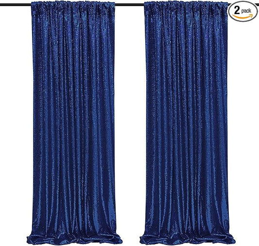 Poise3EHome 2Pcs 2Ft x 8Ft Navy Blue Sequin Backdrop Curtain,Navy Blue Glitter Photography Background for Independence Day,Memorial Day,Labor Day,Veterans Day