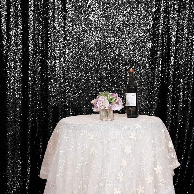 Juya Delight 4ft x 7ft Black Sequin Photo Backdrop Curtain for Wedding Party Decoration Festival Ceremony