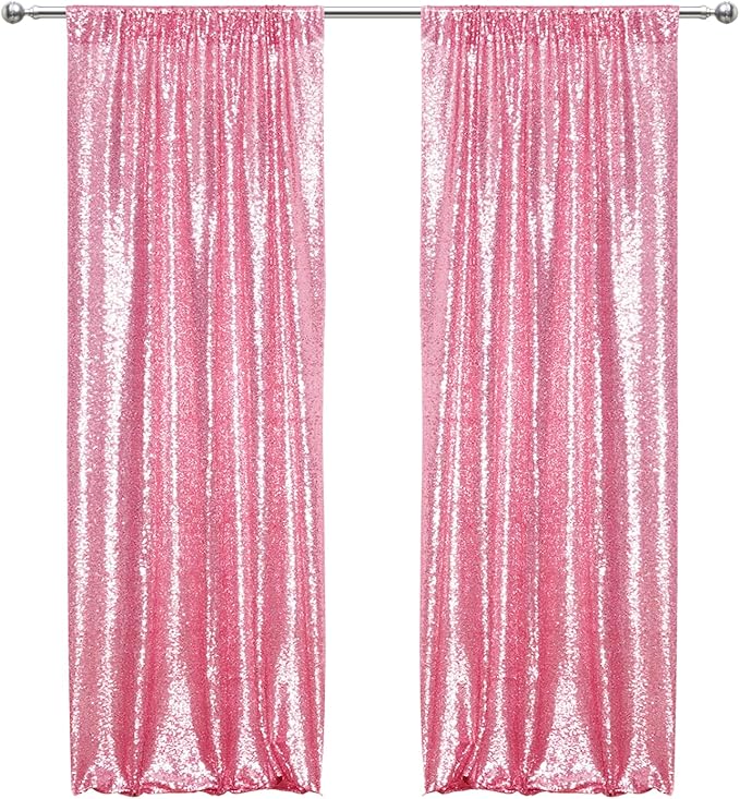 Juya Delight 2Pcs 2FTx8FT Pink Sequin Backdrop Curtains Fuchsia Pink Glitter Backdrop for Party Birthday Wedding Decoration